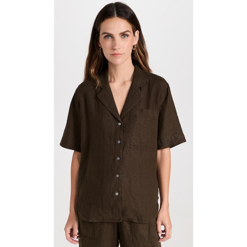 Ayr Linen Pool Boy Top - S - Sicilian Umber